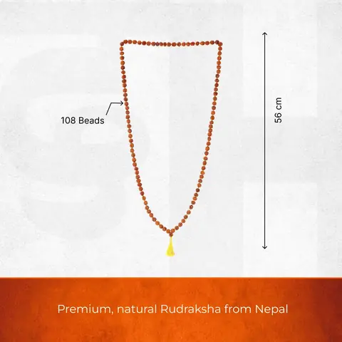 Seller's size graphic showing the mala with a yellow tassel