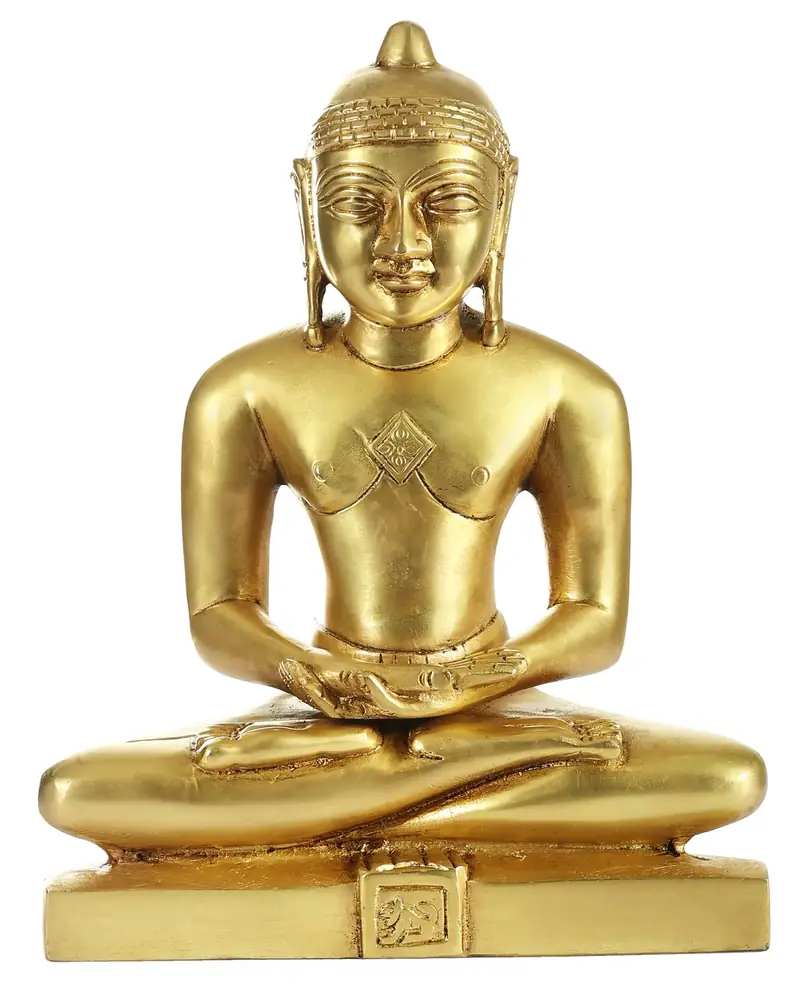 Seated brass Tirthankara from the front