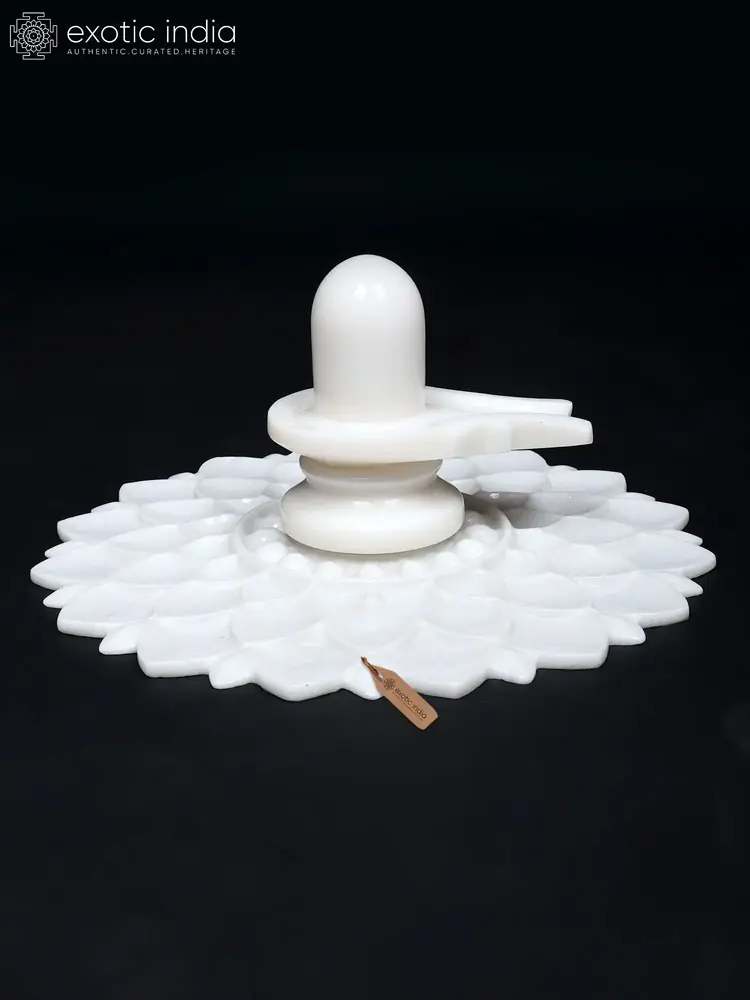 White marble Shiva lingam on a lotus petal base
