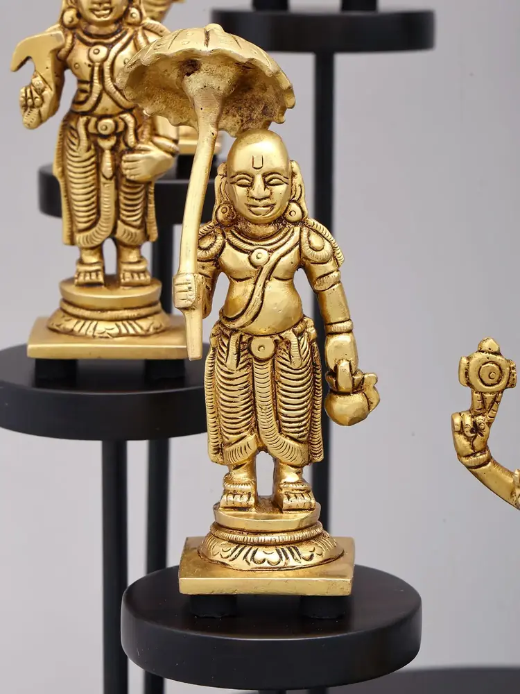 Close view of several figures on the stand
