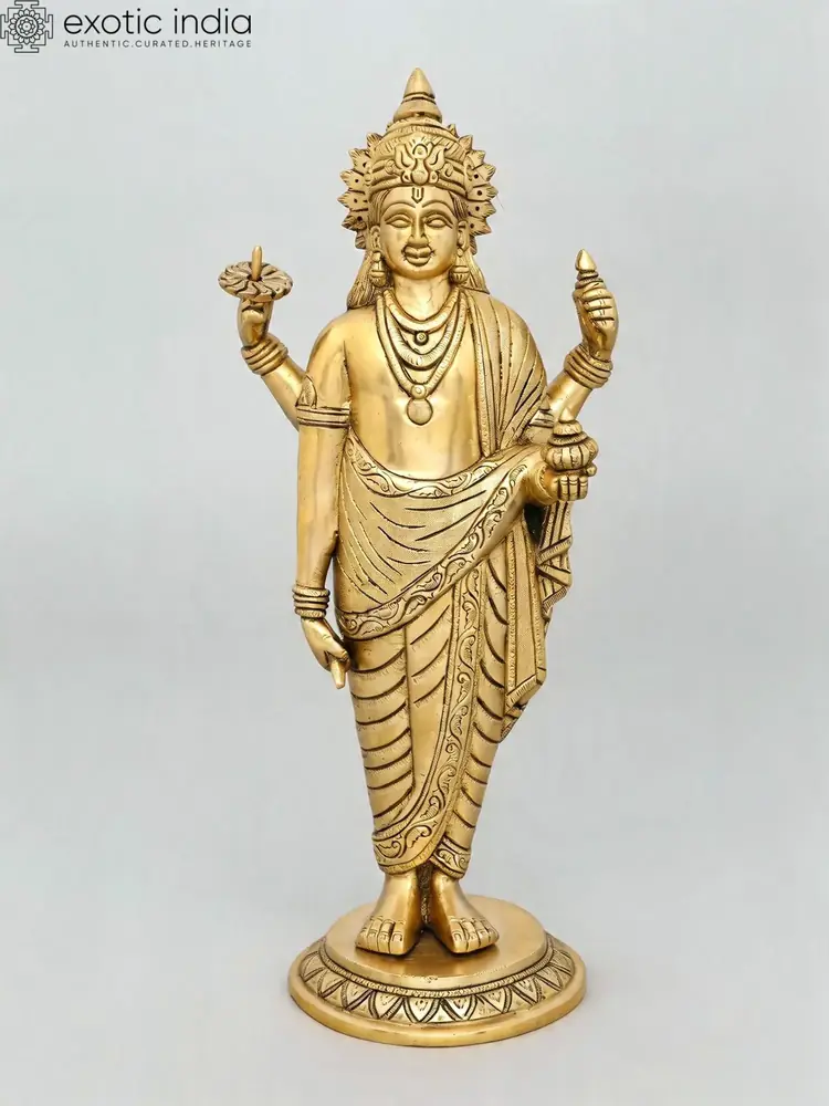 Standing brass Dhanvantari from the front