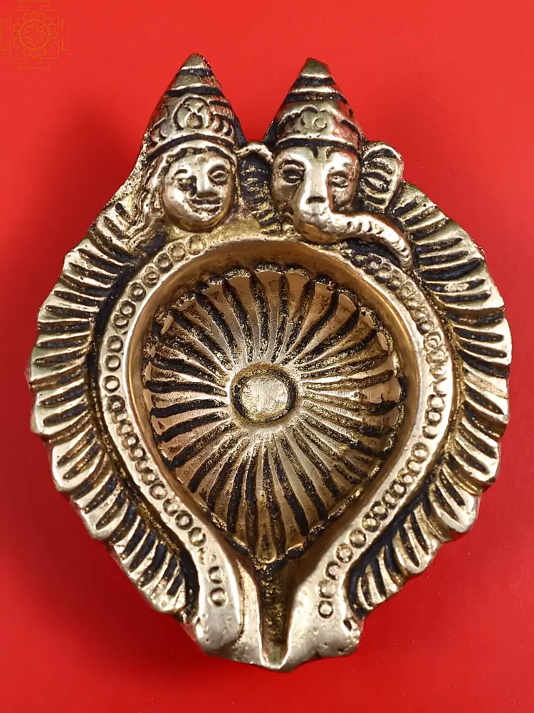 The brass diya from a slightly different angle