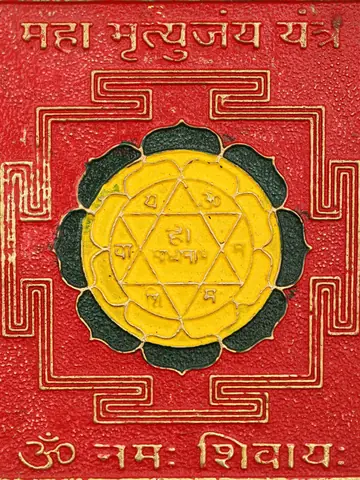 Close view of the yellow centre and Devanagari text
