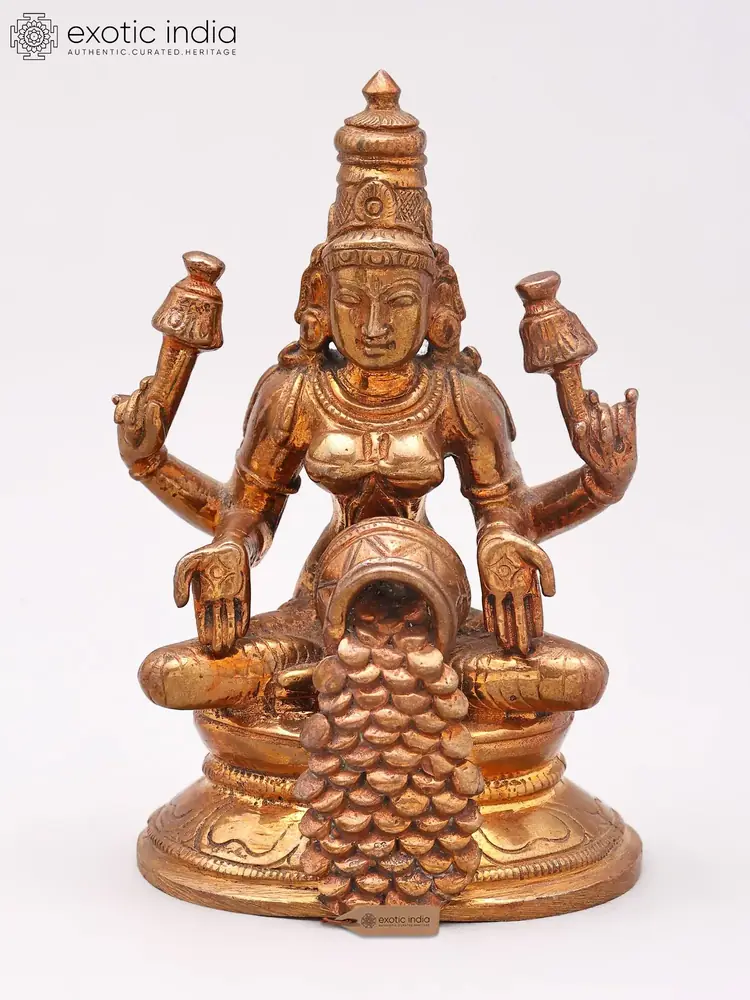 Front view of the bronze Dhana Lakshmi idol