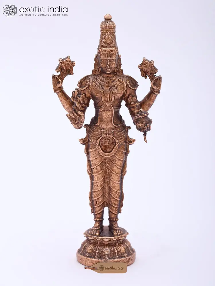 Front view of the standing bronze Dhanvantari