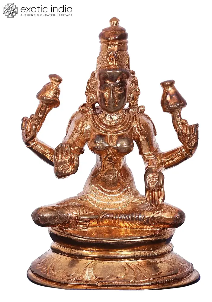 Front view of the seated bronze Lakshmi