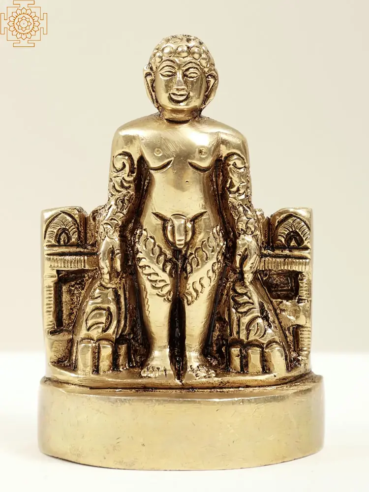 Small brass Mahavira figure, front view