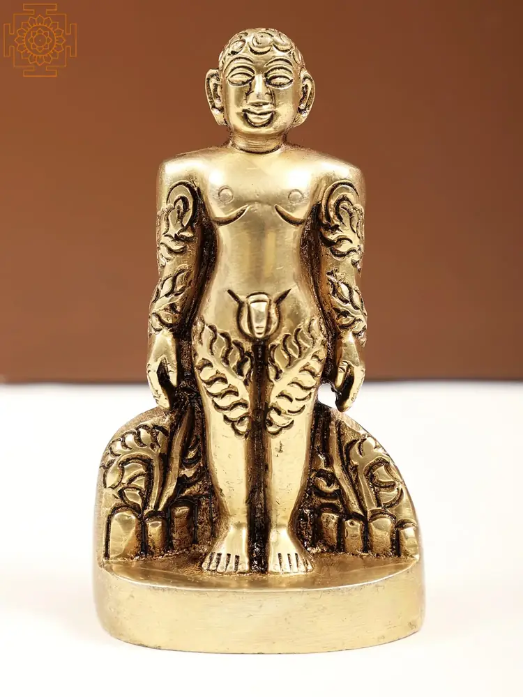 Brass standing Mahavira statue, front view