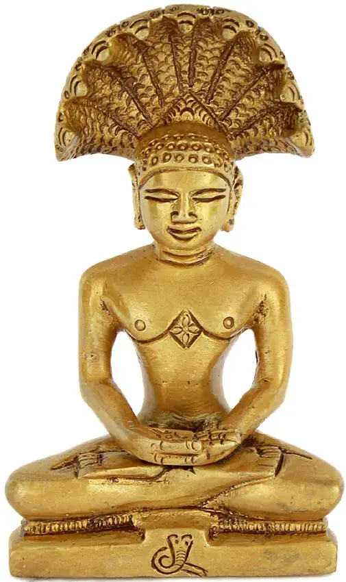 Seated brass Tirthankara with a serpent hood canopy