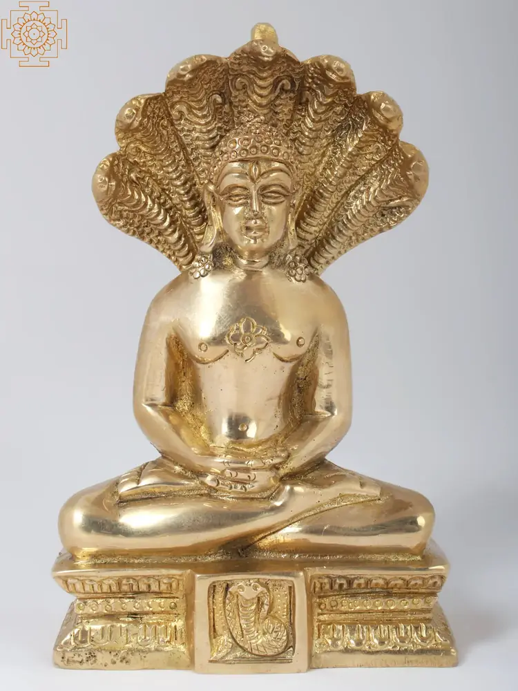 Gold-coloured brass Tirthankara with serpent hoods