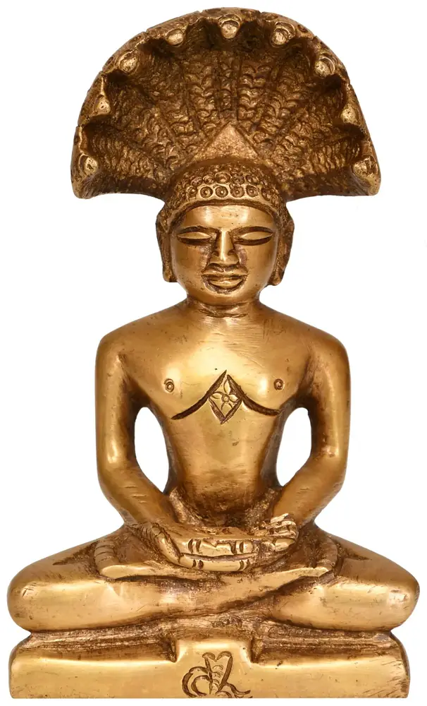 Seated brass Parshvanatha under the serpent hoods, front