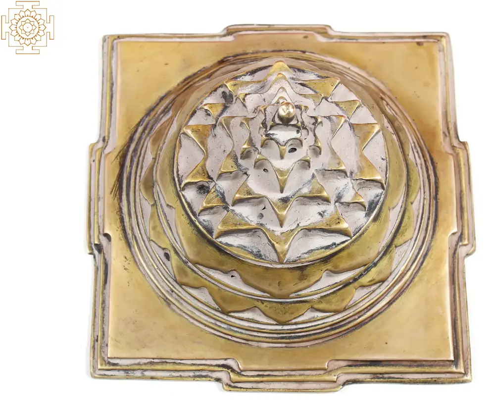 Shri Yantra seen from above on a white ground