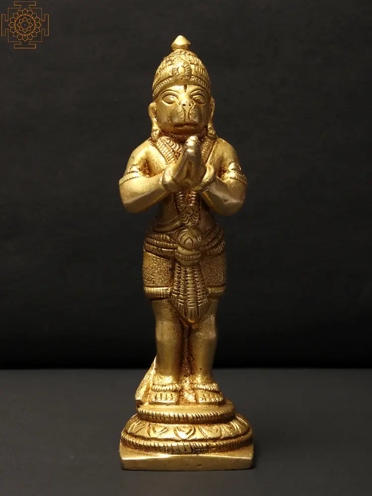 Standing brass Hanuman with palms joined, front view