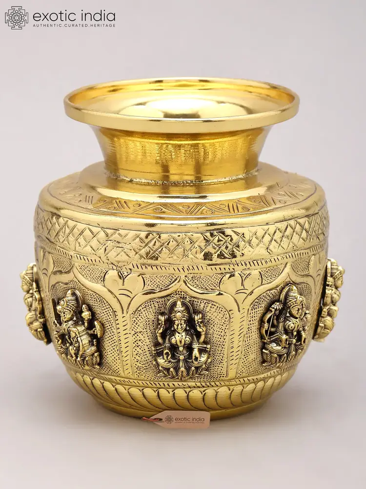 Brass Ashtalakshmi kalash seen from the front