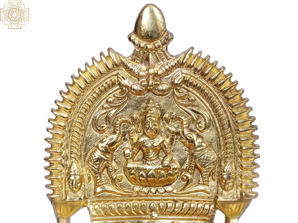 Close view of the carved Lakshmi on the back plate