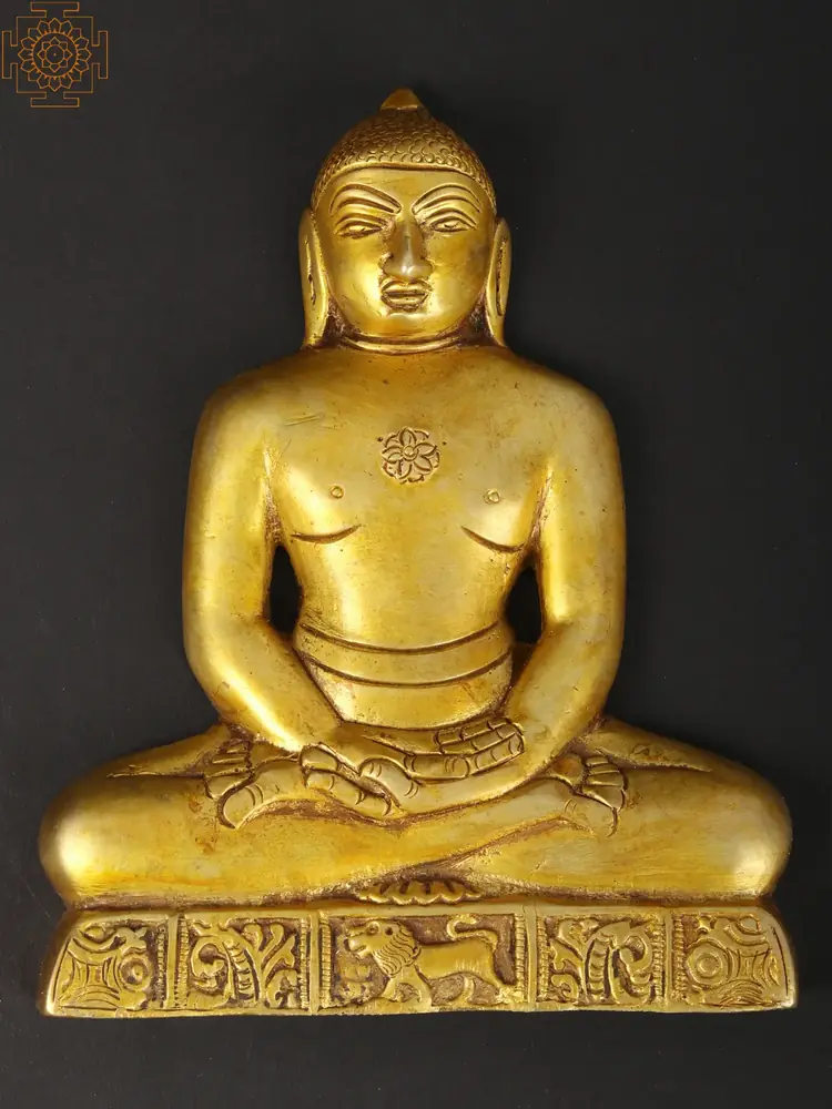 Brass Mahavira wall hanging, front view