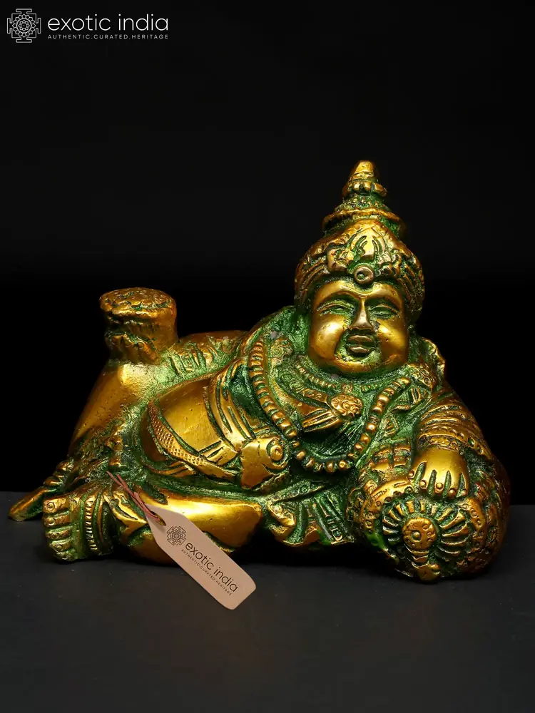 Brass Kubera reclining, front view