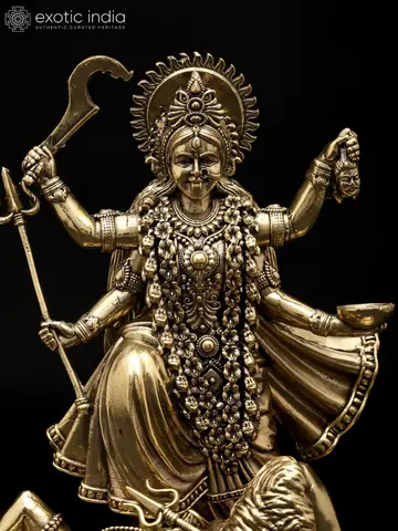 Close view of the goddess's face and garland
