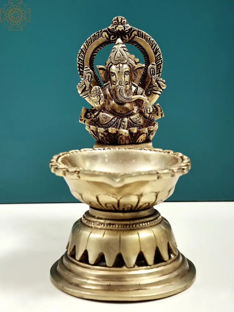 Brass Ganesha lamp seen from the front