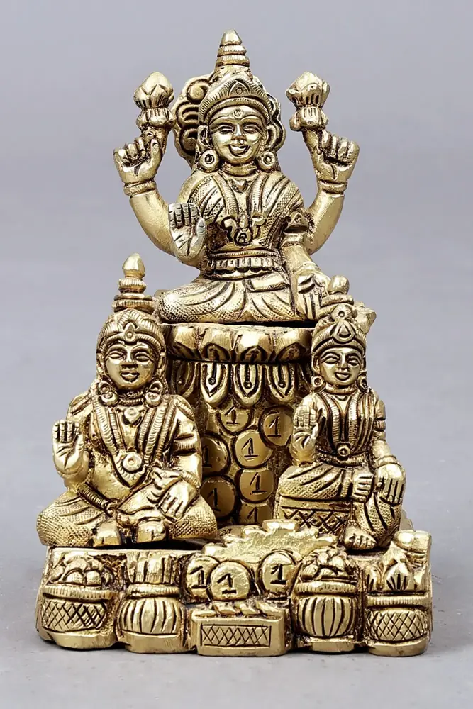 Brass Kubera and Lakshmi on one base, front view