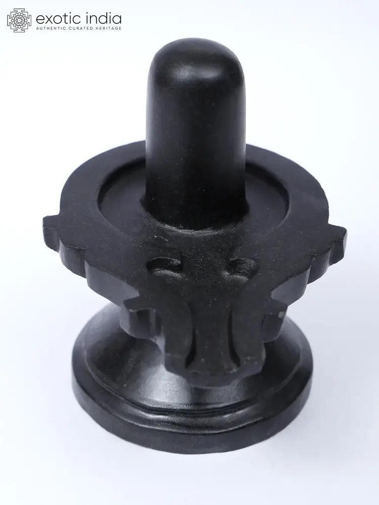 Front view of the black Narmada stone lingam