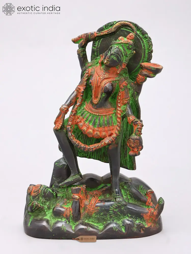 Front view of the four armed Kali brass statue
