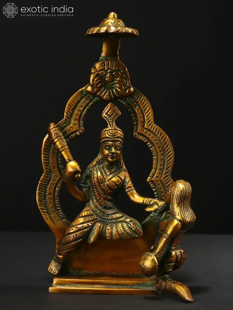 Bagalamukhi brass statue seen from the front