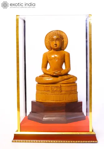 The statue shown in a clear display case