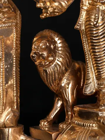 Close view of the lion beside her