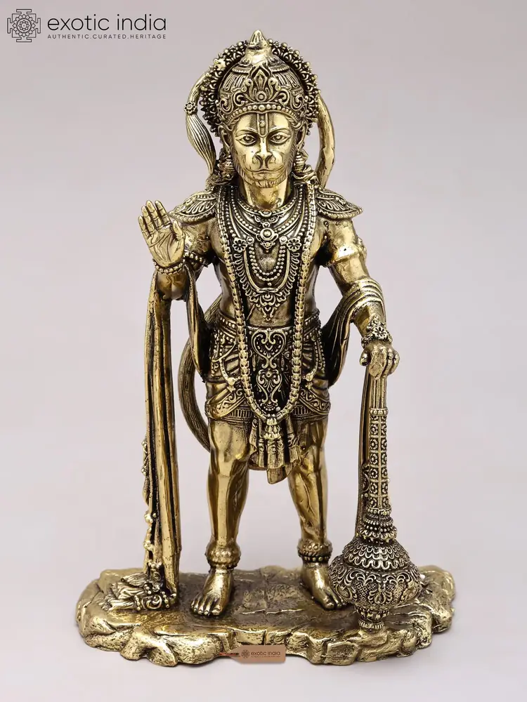 Standing brass Hanuman seen from the front
