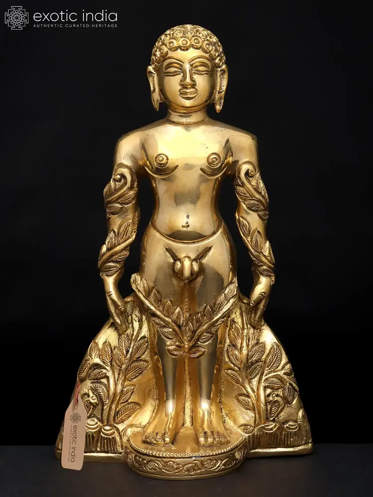 Standing brass Mahavira from the front