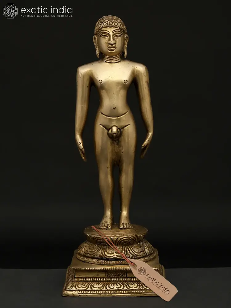 Standing brass Mahavira from the front