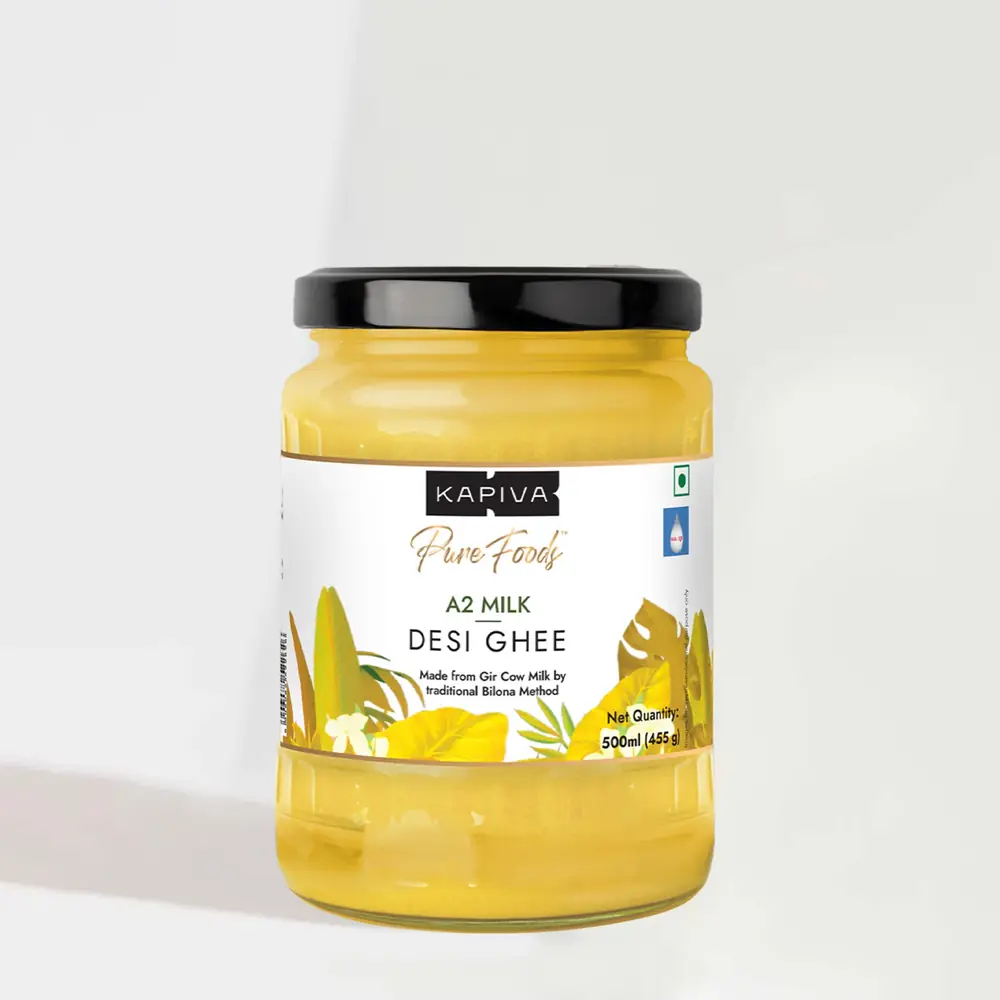 Front of the A2 desi ghee jar on a white ground