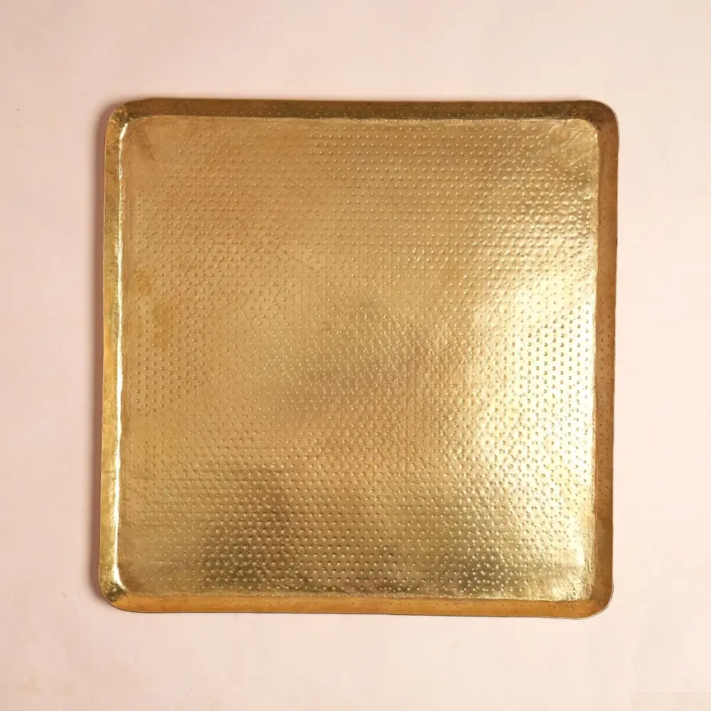 Square brass abhishekam plate from above