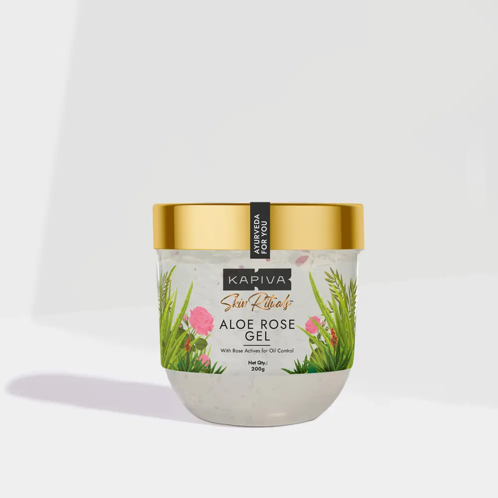Aloe Rose Gel jar with a gold lid on a plain background