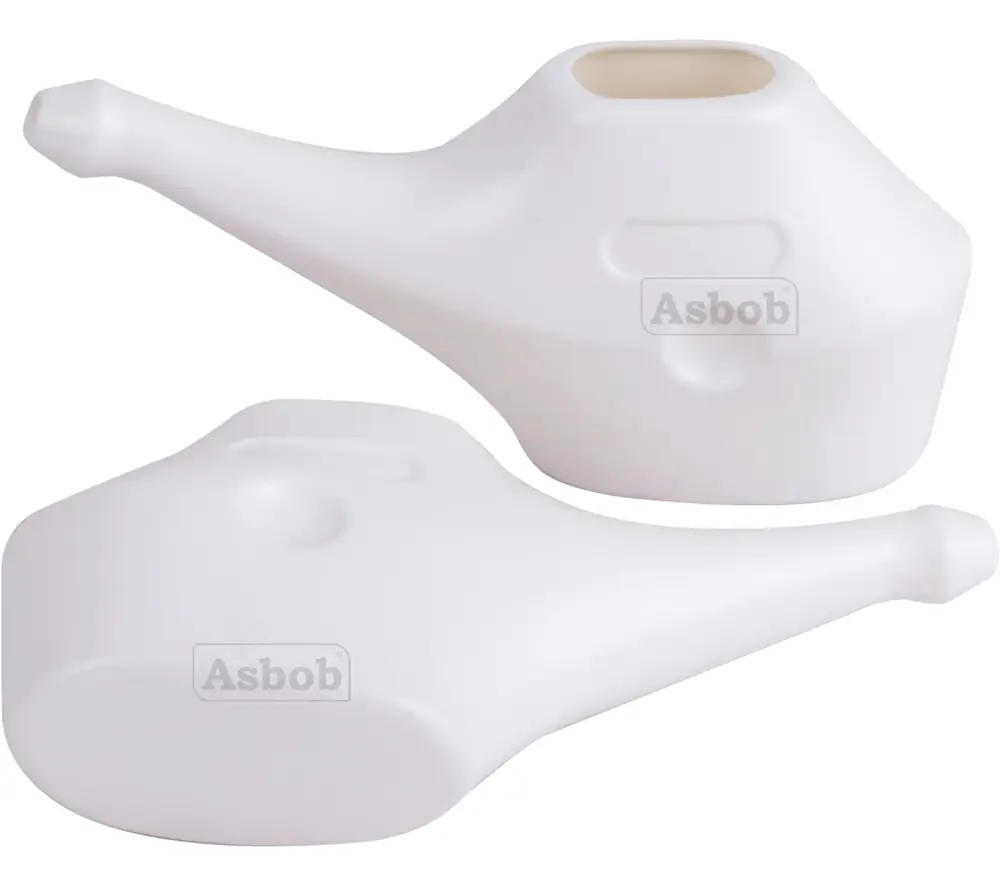 Two white Asbob neti pots seen from above