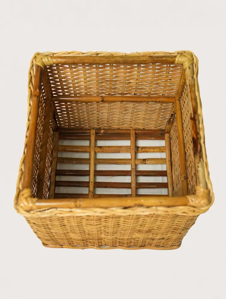 Rattan basket seen from above showing the slatted base