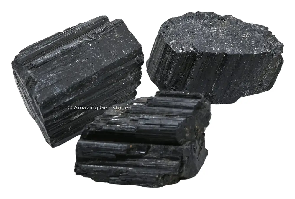 Three black tourmaline pieces side by side