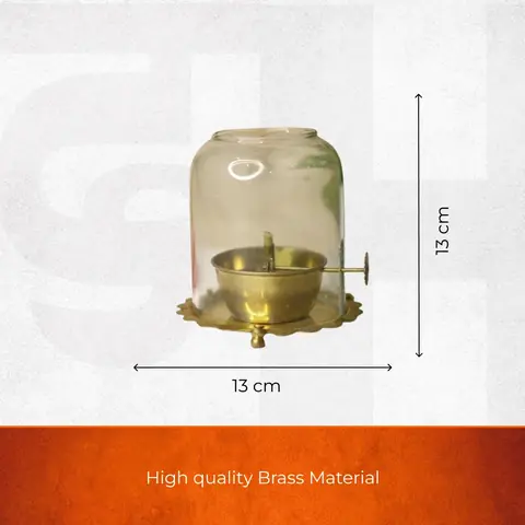 Seller size graphic for the small brass diya with glass dome