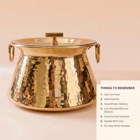 Hammered brass degchi with ring handles and lid