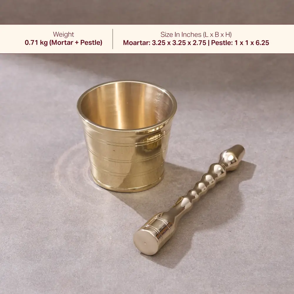 The mortar and the pestle laid out, with a size strip across the top