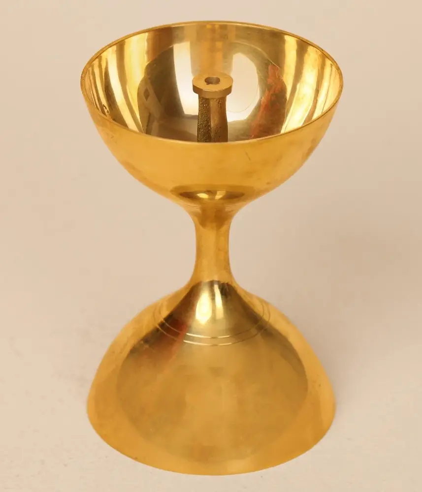 Plain polished brass lamp with a wide bowl and flared base