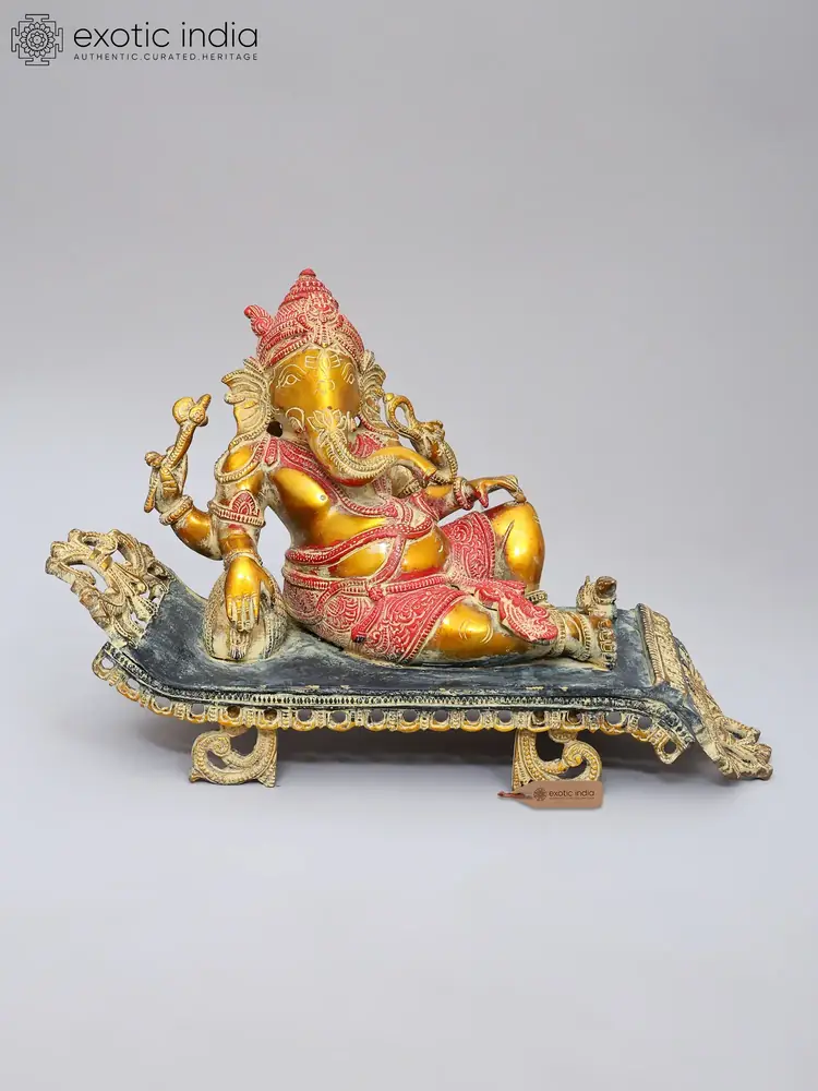 Reclining brass Ganesha from the front