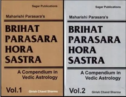 Both volumes of the Brihat Parasara Hora Sastra set side by side