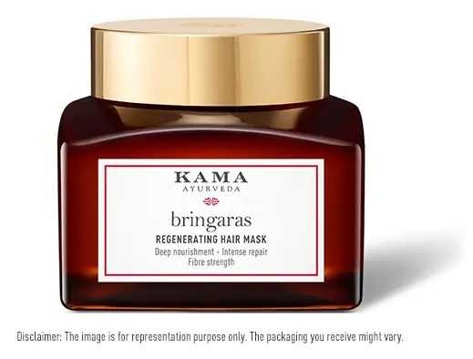 Red glass jar of Bringaras Regenerating Hair Mask with a gold lid