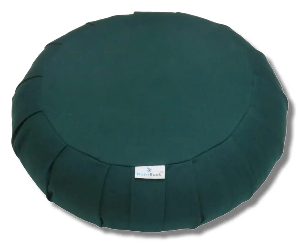 The dark green round zafu cushion