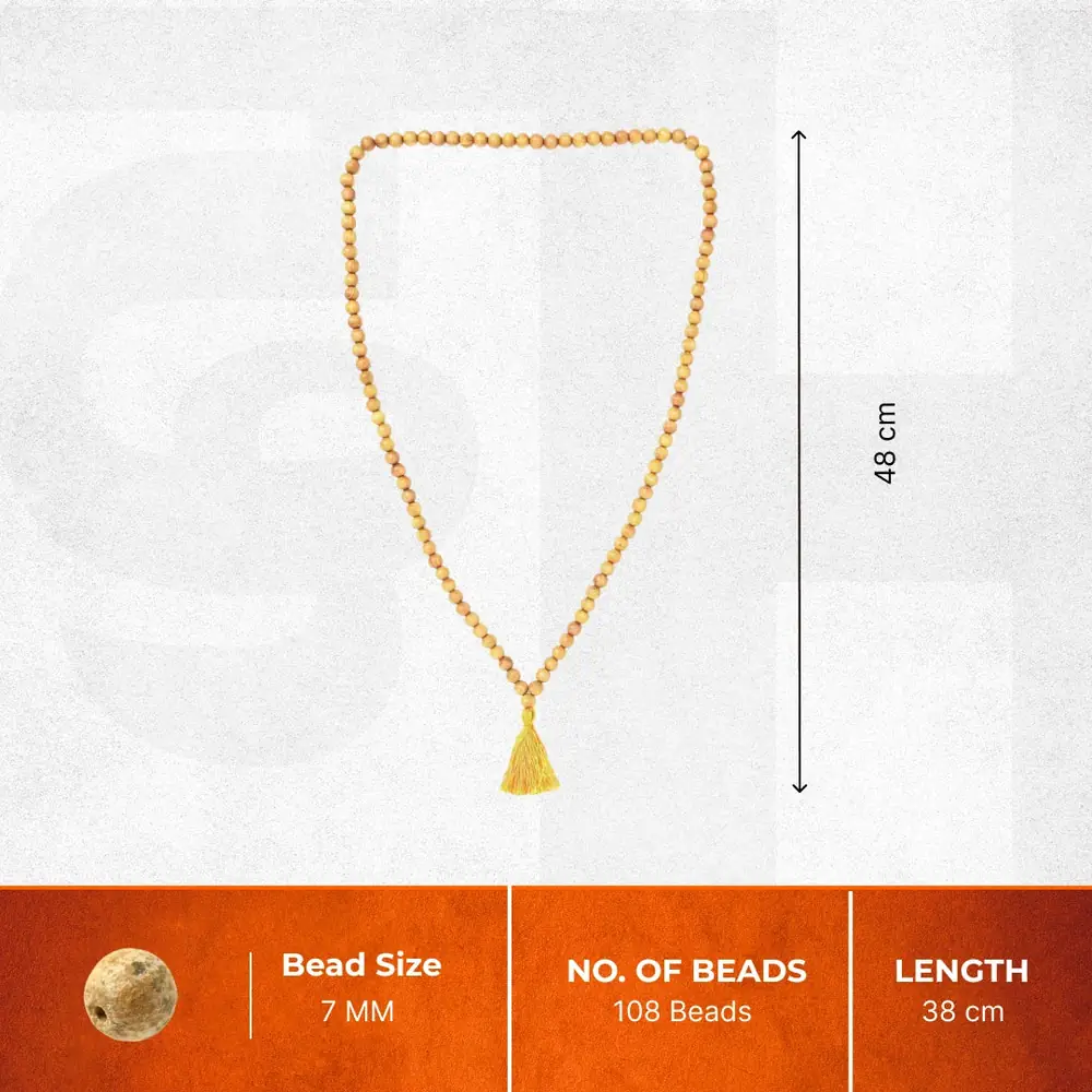 Seller's size graphic showing the mala and its tassel