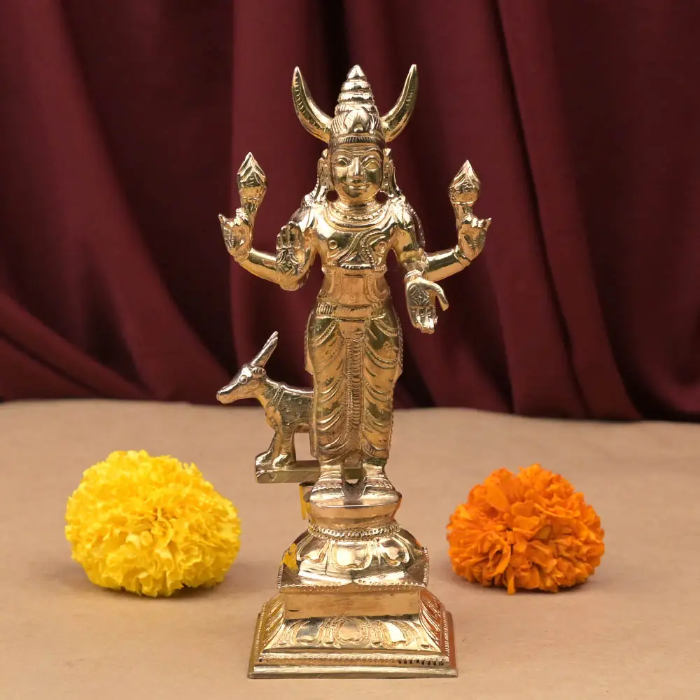 Chandra bronze idol with crescent, standing on its dais