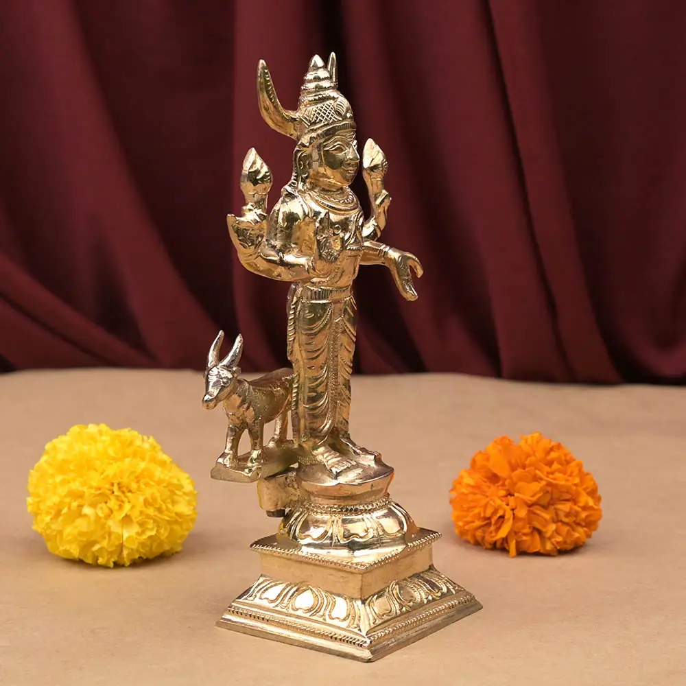 Idol seen from a three-quarter angle with the vahan