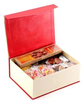 The red box opened to show the items inside